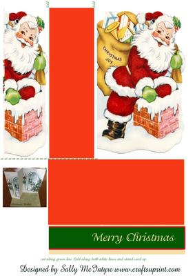 Stand Up Folded Card Christmas Santa Down the Chimney