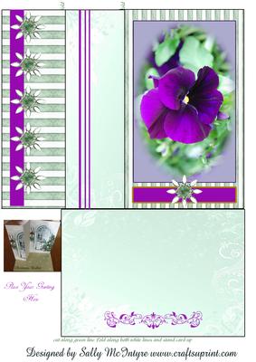 Stand Up Folded Card Purple Pansies Add Your Own Greeting