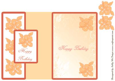 Foldback Hibiscus Card with Pyramid Happy Birthday in Aprico