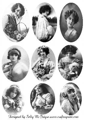 Vintage Girls and Ladies Oval Black and White