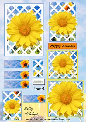 Daisys on a White Trellis Fence Toppers for Multiple Cards
