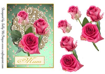 Mum Card Just for Mum Roses Decoupage