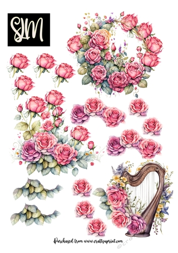 Roses,floral,and Harp 3d 