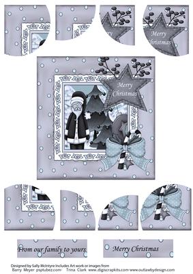 Santa in the Blue 4 Corner Double Stacker