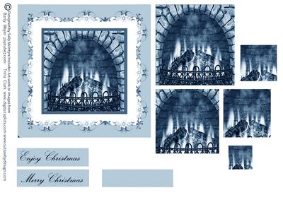 All in Blue in Front of the Fire Place Enjoy Christmas Merry