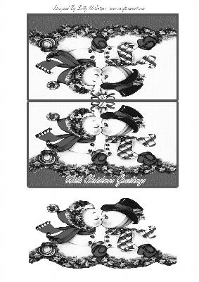 Snowman Kisses Black and White