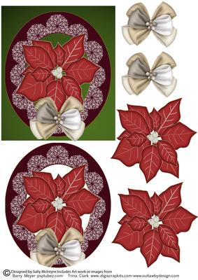 2 Card Sheet Poinsettias and Lace