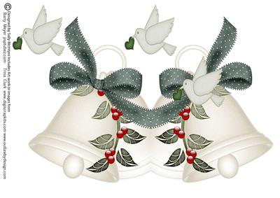 Xmas Bell Shaped Card with Decoupaged Dove