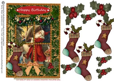 Cut Away or Leave in Window Santa Clauss with Stockings