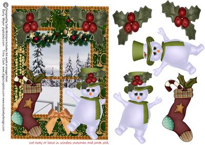 Cut Away or Leave in Window Snowman and Santa Sock