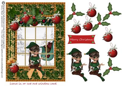 Leave in or Cut Out Window Christmas Elf in the Window Mer