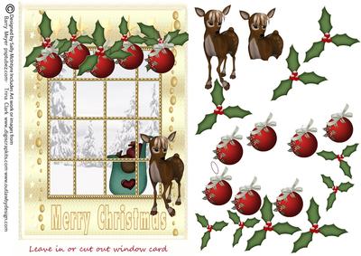 Leave in or Cut Out Window Reindeer Ans Sleigh Merry Christ