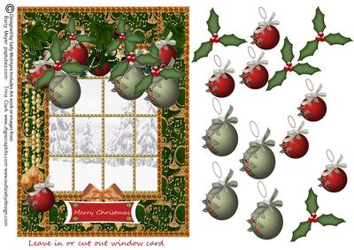 Leave in or Cut Out Window Baubles and Holly Merry Christma