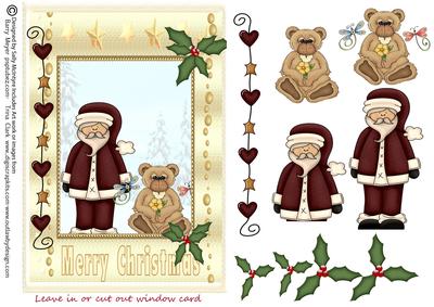 Leave in or Cut Out Window Santa and a Care Bear Merry Chri