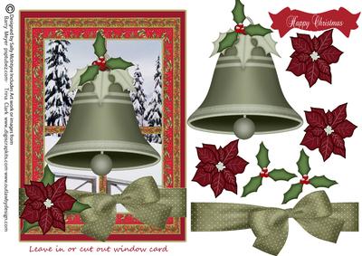 Leave in or Cut Out Window Card Christmas Bell Happy Christm