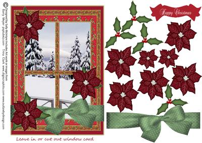 Leave in or Cut Out Window Card Poinsettia Snow Thru This Wi