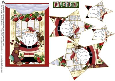 Star Shaped Christmas Window Card Santa Merry Christmas