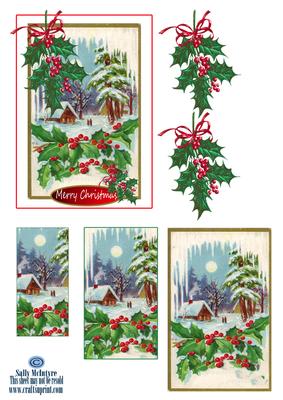 A Vintage Christmas Time Merry Christmas 2 Card Sheet