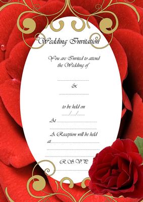 Wedding Invitation Red Rose Fill in the Blanks
