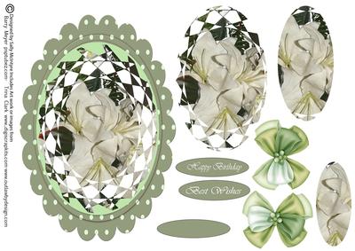 White Lilies Happy Birthday Best Wishes Oval