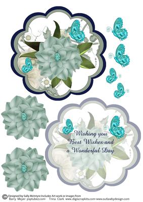 Shell Circle with Dimensional Flowers and Butterflies With