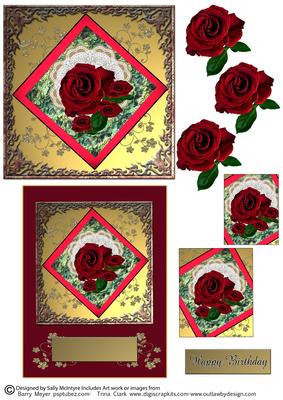 Red Roses 2 Card Sheet Happy Birthday