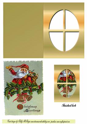 Vintage Santa and Bells Window Card