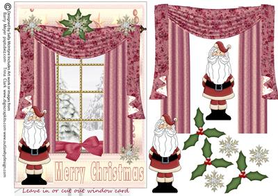 Leave in or Cut Out Window Through the Drapes Santa All Gli