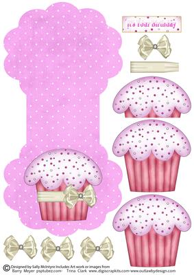 Happy Birthday Girl Wobble Card Cupcakes