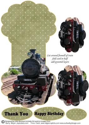 Steam Train Pyramid Wobbler Card Happy Birthday Thank You.