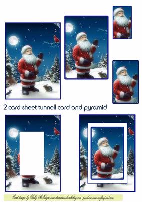 Santa in the Snow 2 Card Sheet Tunnell Card and Pyramid