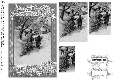 Bringing in the Tree Black and White Merry Christmas