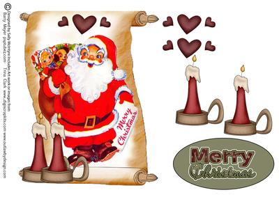 Santa and Holly Merry Christmas Scroll