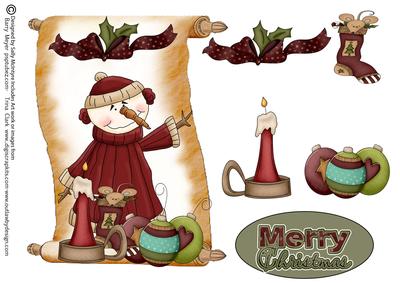 Xmas Snowman Scroll Merry Christmas