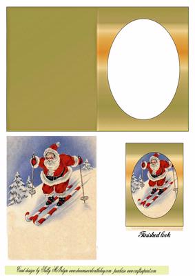 Santa Clauss Dashing Thru the Snow Oval Single Window Card