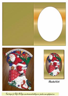Santa in a Stocking Oval Single Window Card