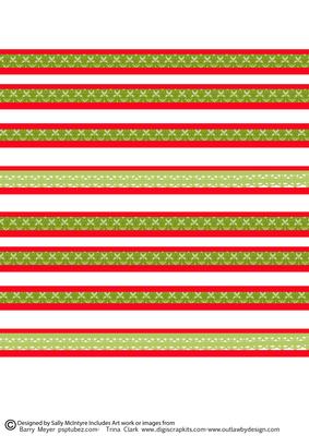 Digital Xmas Ribbon Green and Red