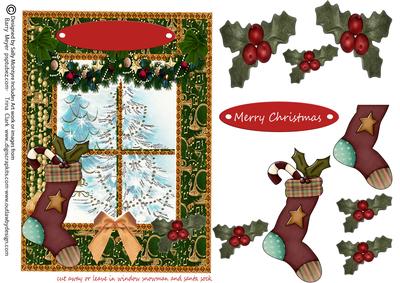 Cut Away or Leave in Window Snow on the Trees Merry Christma
