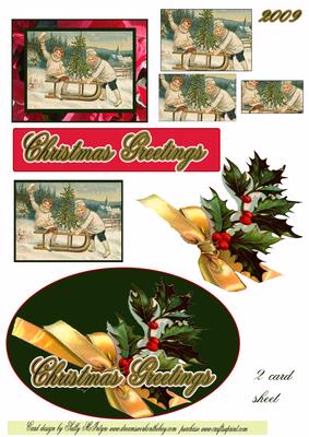 Holly Christmas Greetings 2 Card Sheet