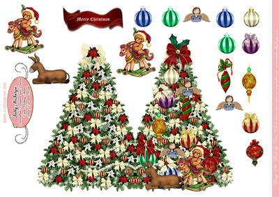 Christmas Tree Shaped Card Embellish with 3D Ornaments and T
