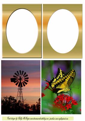 Gold Card 3D the Front of the Card Over the Back Sheet Windmill and Butterfly