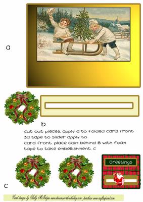 Christmas Wreath Slider Card Vintage in the Snow Optional 3D and Instructions