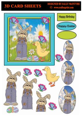 Bunny in the Field 2 Card Sheet Birthday Easter