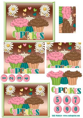 Cupcakes 2 Card Sheet with Numbers 0-9