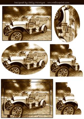 Sepia Vintage Car Pyramid and Stacker 2 Card Sheet