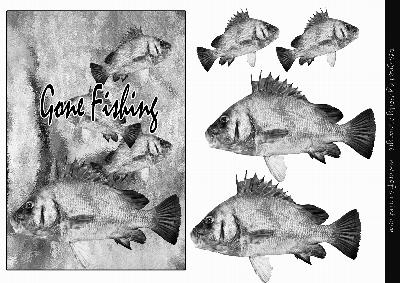 Gone Fishing 3D Card Front Black and White