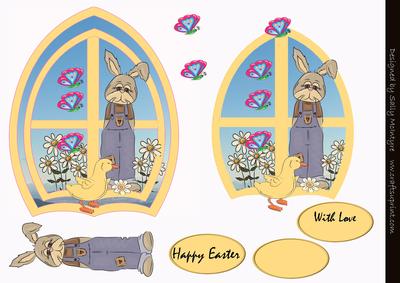 In My Window Happy Easter Bunny and Duck with 3D Happy Easte