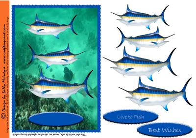Live to Fish ,best Wishes Swordfish 3D Card