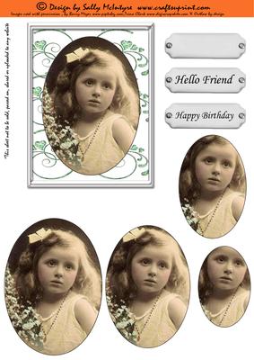 Little Girl Vintage Happy Birthday ,hello Friend