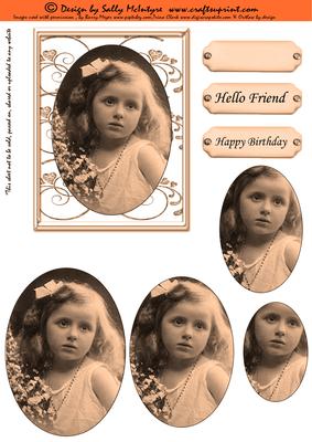 Little Girl Vintage Happy Birthday ,hello Friend Sepia